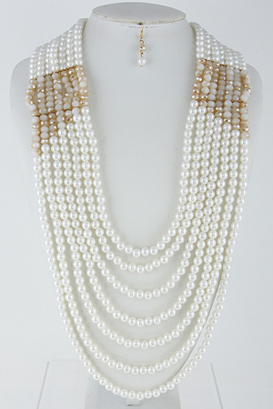 Faux Pearl Multi Layer Long Necklace Set 6HAE